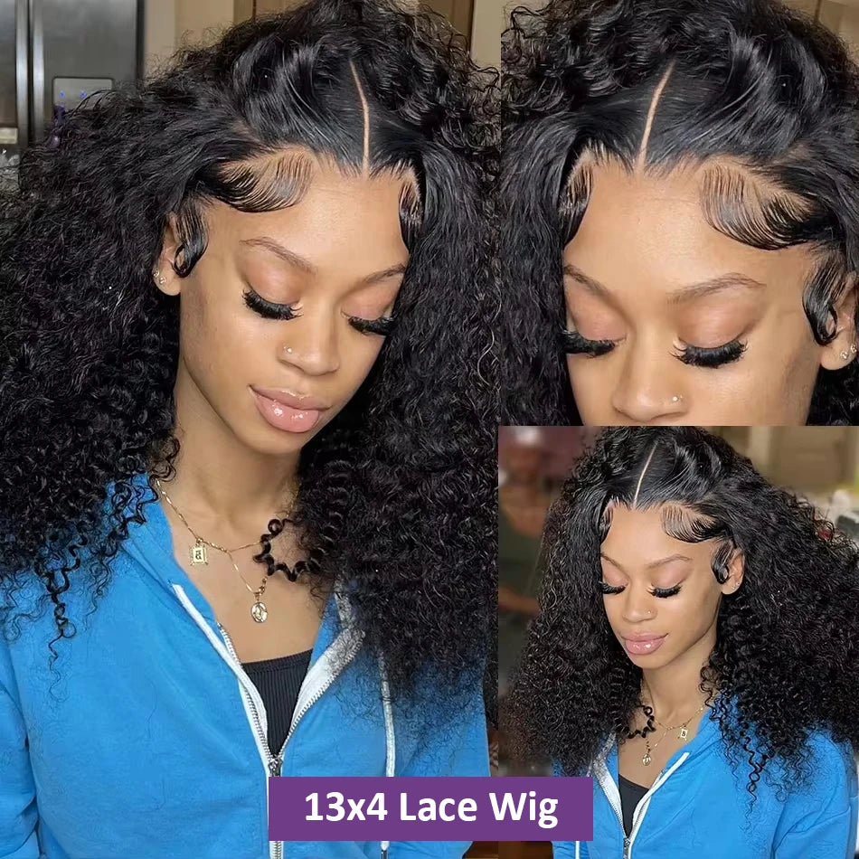 Deep Curly Bob Wigs Natural Color 180% Density 13x4 Lace Frontal Wigs Peruvian Remy Human Hair 4x4 Closure Short Bob Wigs Curly