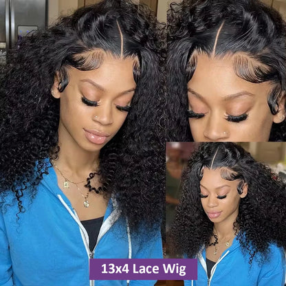 Deep Curly Bob Wigs Natural Color 180% Density 13x4 Lace Frontal Wigs Peruvian Remy Human Hair 4x4 Closure Short Bob Wigs Curly