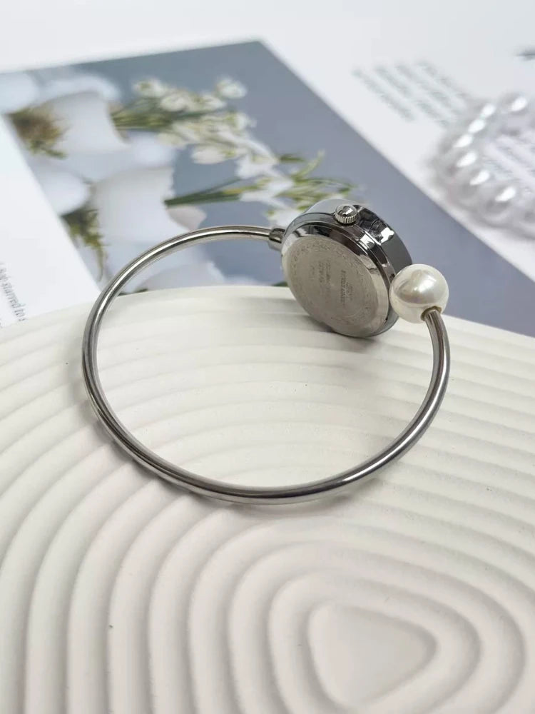 Silver Pearl Bracelet Women's Quartz Watch Simple Ladies Clock Elegant Ladies Watch Bracelet Perimeter 160mm
