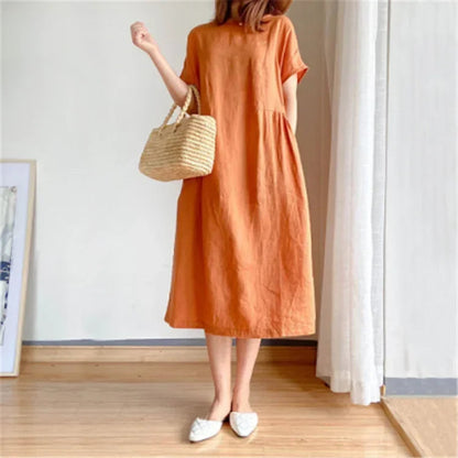 New in Spring Summer Women's Dress Elegant Casual Loose Short Sleeve Tops A-LINE Oversize Solid Midi Dresses for Women Clothing Badiee Stylez