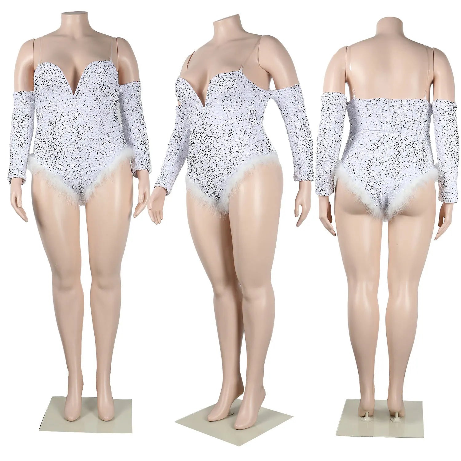 Women's Elegant Sequined Feather Slim Patchwork Bodysuits Spring Summer New Sexy Bodysuits Women Long Sleeve Backless Bodysuits