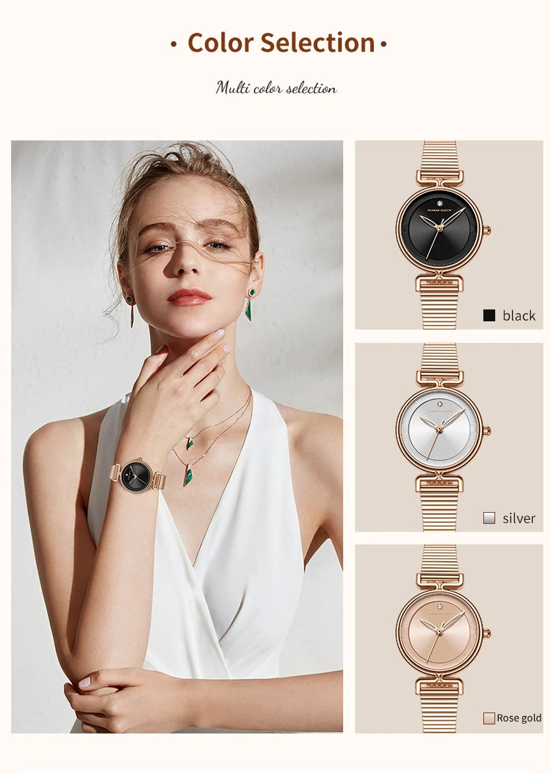 Women Quartz Watch Fashionable Simple Style Japanese Movement Rhinestone Rose Gold Stainless Steel Mesh Luxury Watch for Ladies