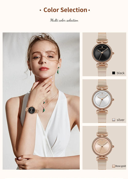Women Quartz Watch Fashionable Simple Style Japanese Movement Rhinestone Rose Gold Stainless Steel Mesh Luxury Watch for Ladies