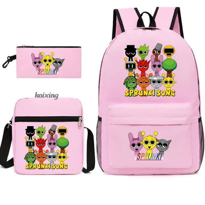 Hot Backpacks New Sprunki Students 3 PCS Set School Bag Teen Girl Boy Back To School Gift Leisure Mochila Teens Travel Bags Picture Color 15 16 inch