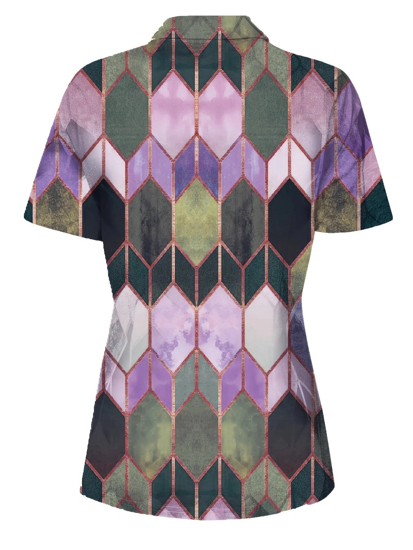 Versatile All-Season Women's Polo Shirt- Easy-Care,Stretch Comfort with Stylish Zip and Geometric Design for Everyday Casual Wea