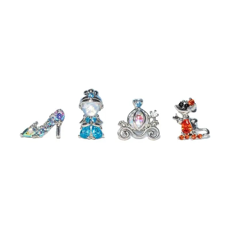 MIGGA 4pcs Cubic Zircon Cartoon Stud Earrings Set for Women Girls Gold/Silver Plated Crystal Jewelry T17