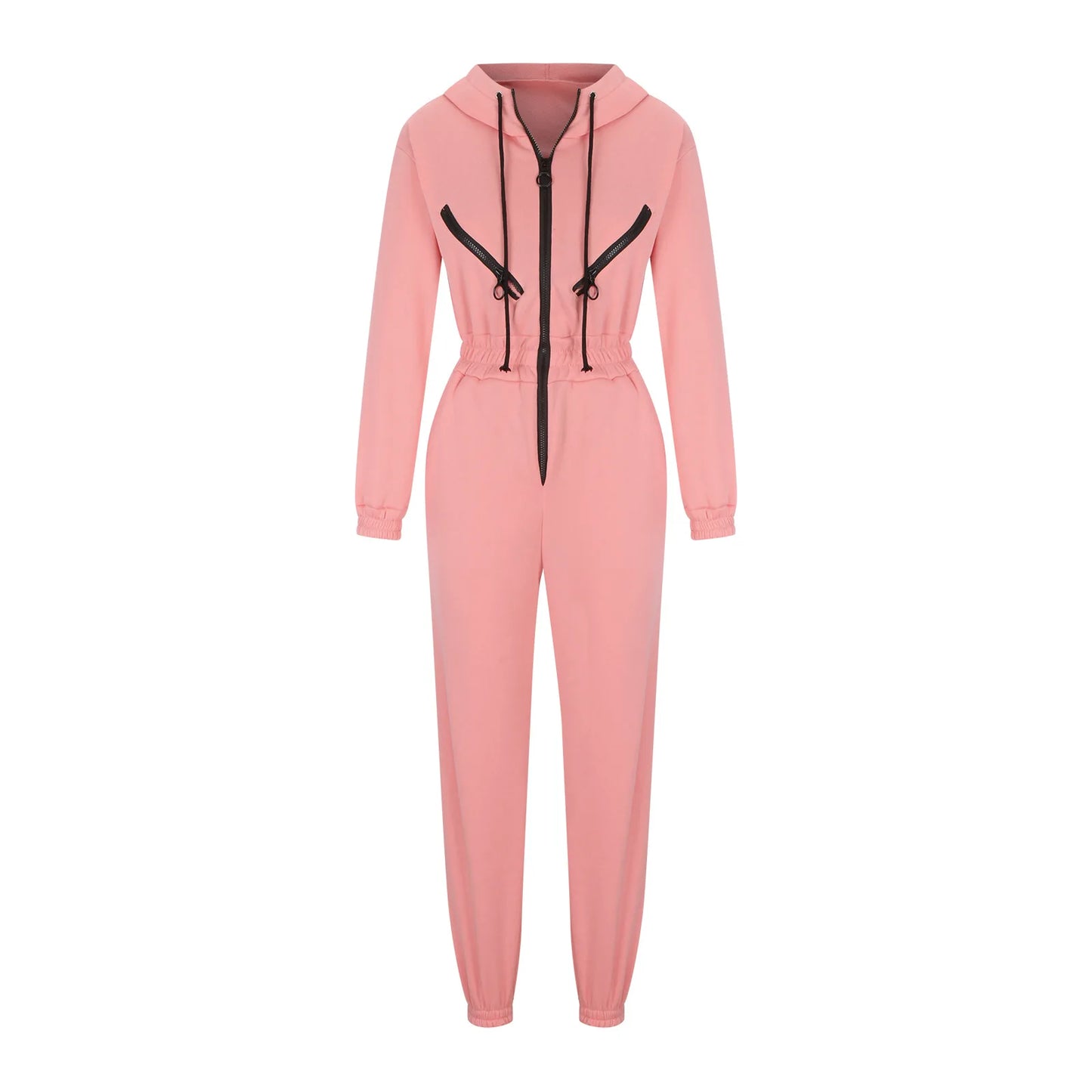 Autumn Women's Monochrome Long-Sleeved Jumpsuit Solid Color Zip-up Sportswear Female Winter Casual Tracksuit Fashionable Hoodies Badiee Stylez
