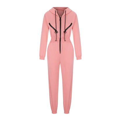 Autumn Women's Monochrome Long-Sleeved Jumpsuit Solid Color Zip-up Sportswear Female Winter Casual Tracksuit Fashionable Hoodies Badiee Stylez