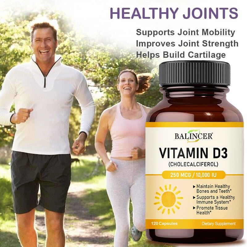 Vitamin D3 10,000 IU Capsules for Supporting Bone, Teeth, Muscle, Tissue and Immune Health, Non-GMO