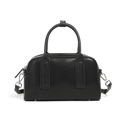 Hifashion Vintage Boston Cow Genuine Leather Handbags For Women 2025 Trend Designer Bowling Work Ladies Shoulder Crossbody Bags Black