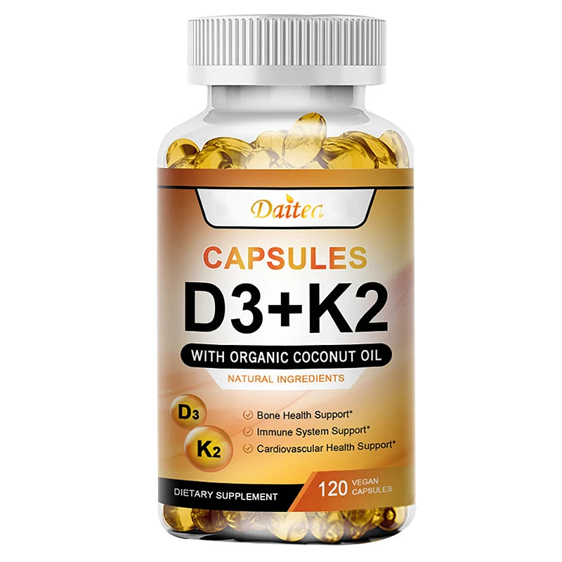 Vitamin K2, D3 supplement to support the immune system and improve body and bone health. 120 capsules 120coumt United States