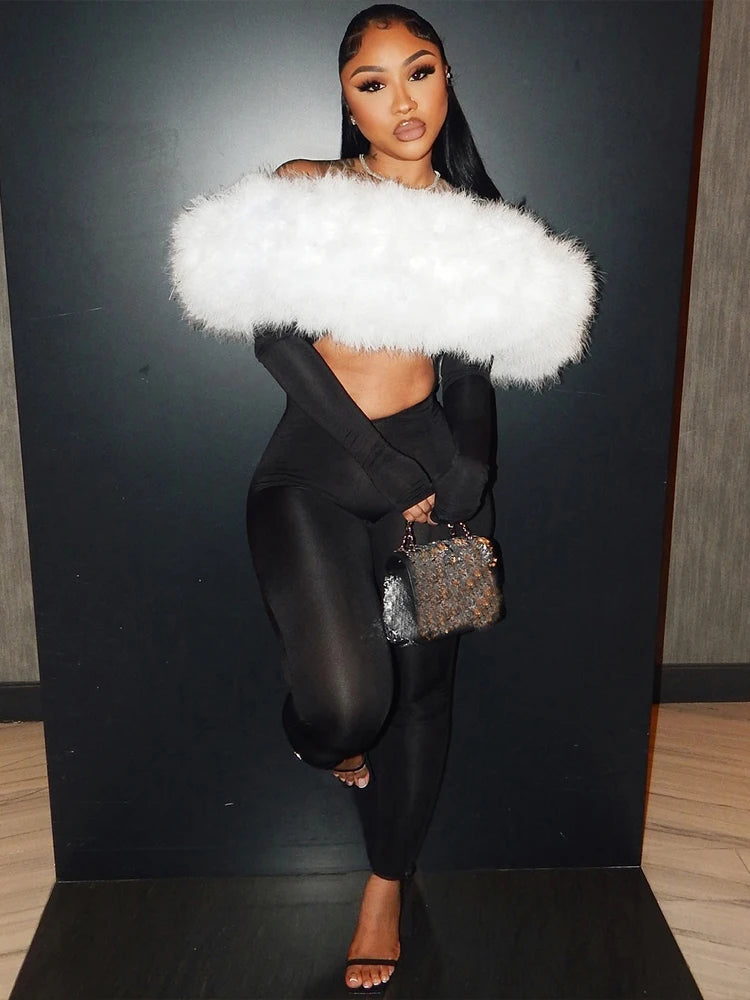 Weird Puss Furry Slash Neck Jumpsuits Woman Luxury Hipster Patchwork Trend Sexy Hollow Stretch Fitness Club Activity Overalls Badiee Stylez