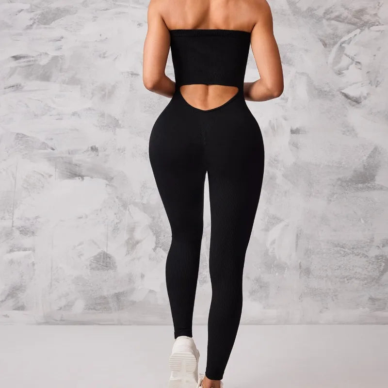 Anti Slip Strip Strapless Sports Jumpsuit Featuring Backless Lifting Hip Lifting To Shape Body Fit Snugly Yoga Fitness Underwear Badiee Stylez