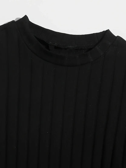 Casual Colorblock Two-piece Skirt Set Ribbed Crew Neck Long Sleeve Top & Plaid Skirts Women's Clothing Badiee Stylez