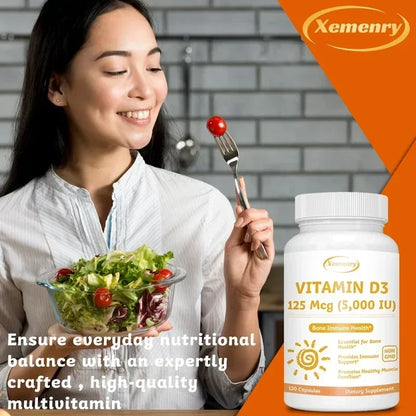 Vitamin D3 5000IU Capsules - Helps Support Muscle and Nerve Health, Bone Health, Immunity and Sleep Quality, Anti-inflammatory