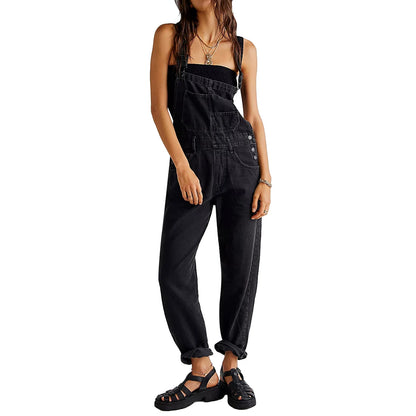2023 Summer Black Jumpsuit Women Loose Dungarees Overalls Wide Leg Women Long Jumpsuit Ladies Overalls For Women A type 1