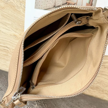 Women's Natural Cowhide Leather Crossbody Bag Two Straps- Convertible Shoulder Purse for Effortless Commuting Minimalist Tote