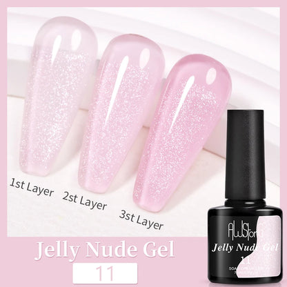 AWStorG15ml 2 IN 1 Crystal Top Coat Transparent Soak Off UV LED Nails Art Manicure Gel Nail Polish Varnishes Primer Function Gel Jelly Nude 11