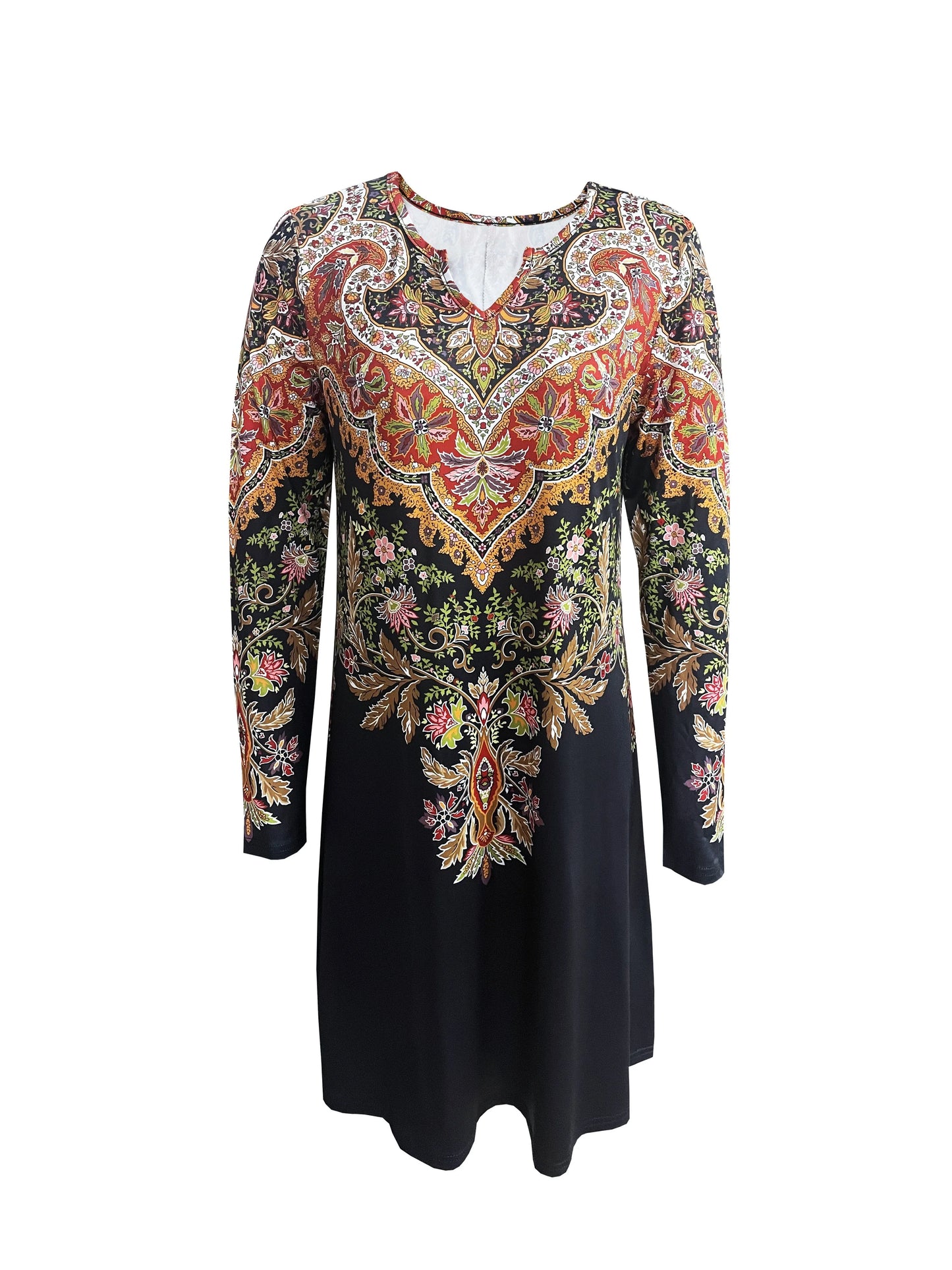 Women's casual retro style printed long sleeved dresses for women,fashion scallop women short dresses,spring outfits for women