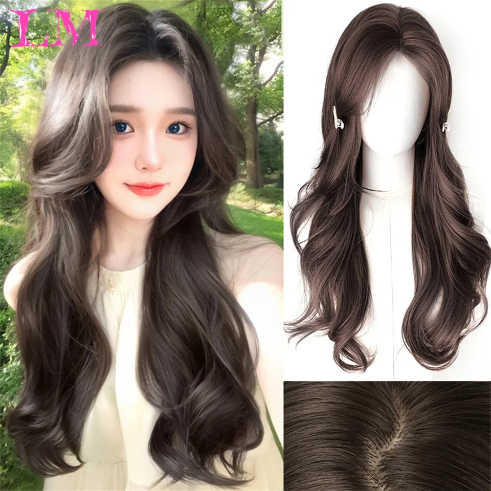 LM Long Silky Straight Synthetic Wigs with Bangs Black Cosplay Party Lolita Hair Wigs for Women Natural Heat Resistant Wig T1B PURPLE