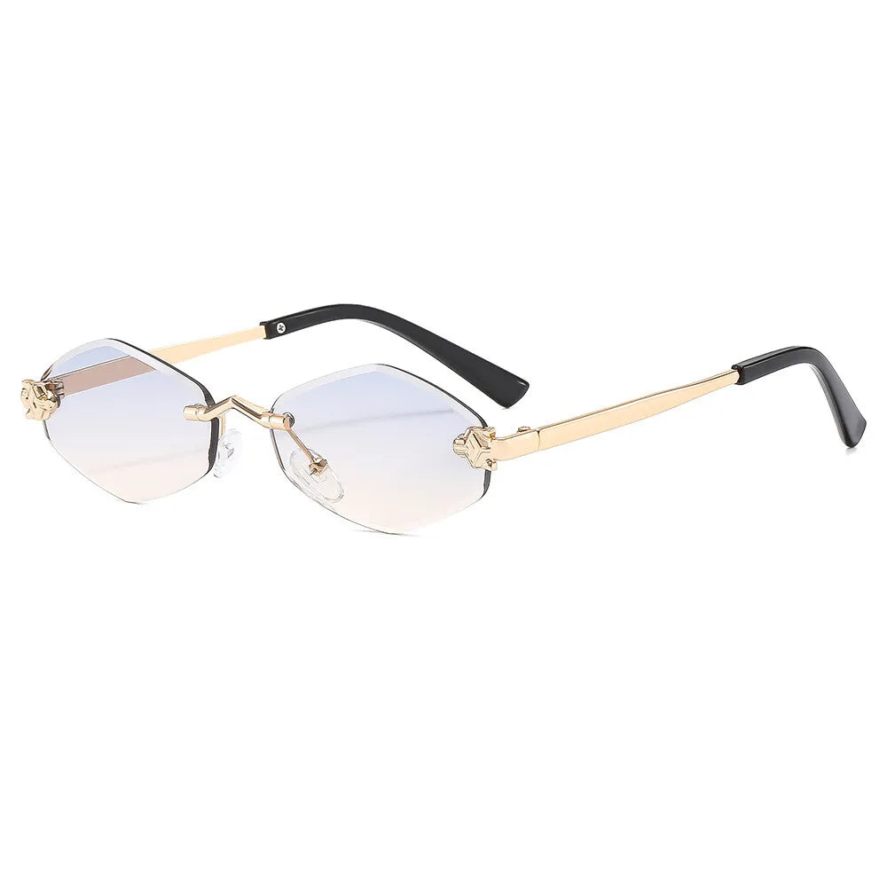Luxury Rimless Sunglasses Women Brand Design Diamond Shape Small Size Sun Glasses Gradient Sunscreen UV400 #303862 BlueYellow