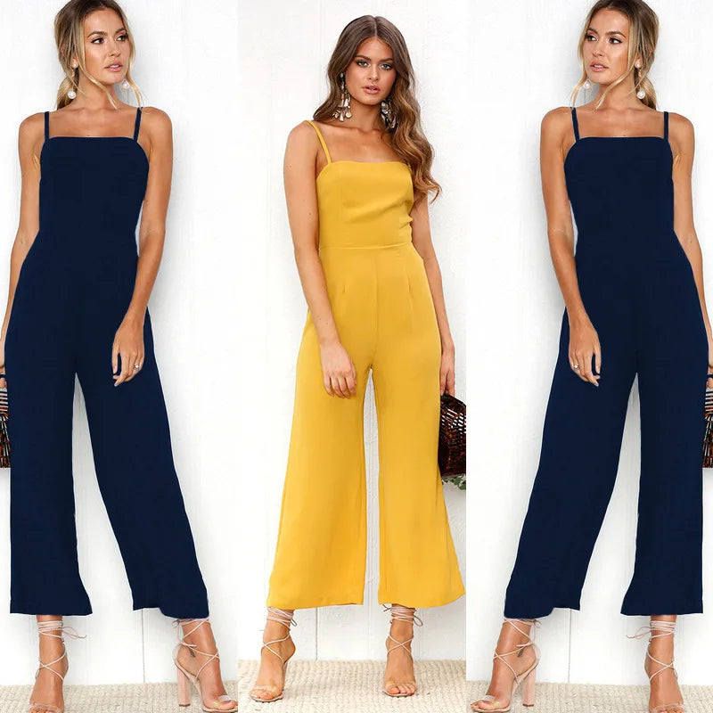 Women's Wide-legged Long Jumpsuit Spring Summer Solid Color Sexy Chest-wrapped Zipper Suspenders New 2024 Lady Slim Jumpsuit