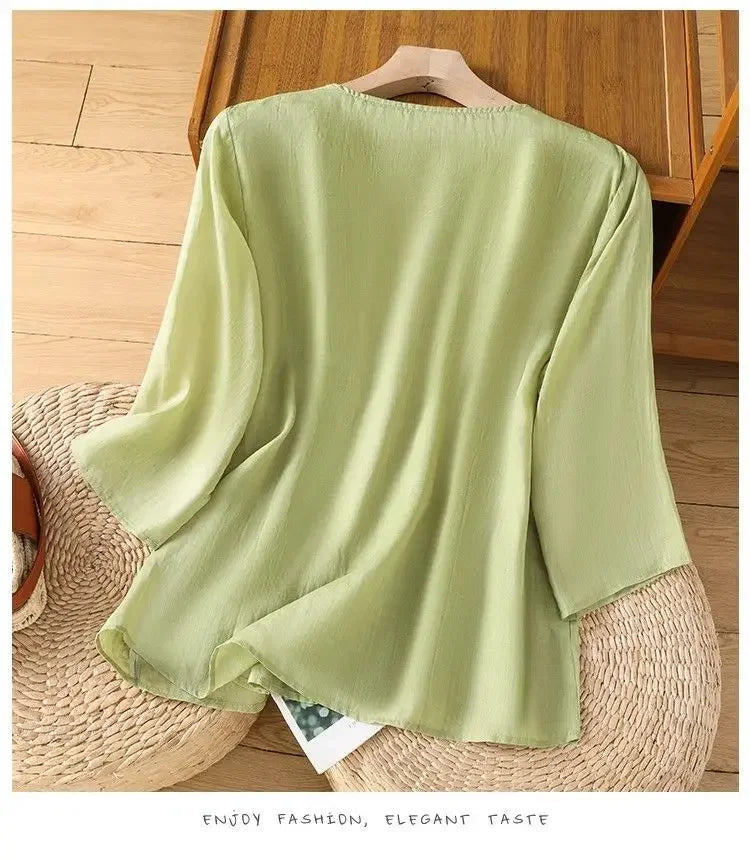 Thin Streetwear Vintage Clothes Ethnic Style Cotton Linen Shirts for Women Clothing Top Tshirt Tees Fashion Casual Embroidery