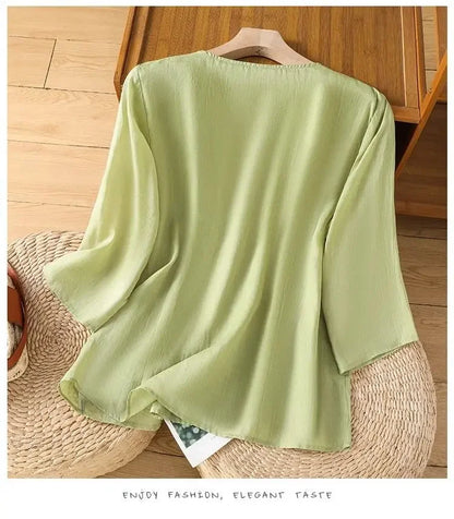 Thin Streetwear Vintage Clothes Ethnic Style Cotton Linen Shirts for Women Clothing Top Tshirt Tees Fashion Casual Embroidery