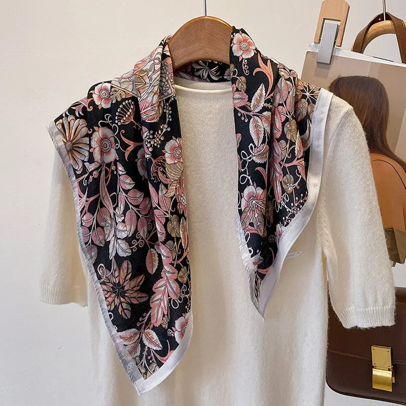 Fashion 70cm Cotton Square Scarf Women Floral Print Design Bandanas Lady Scarves Headband Accessories Handkerchief Hair