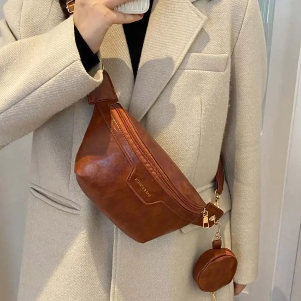 Portable Fanny Packs PU Chest Bag With Coin Purse Korean Style Banana Bag Half Moon Bag Large Capcity Running Waist Bag Men