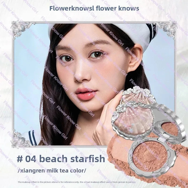 Flower Knows Blusher Butterfly Cloud Collar Collection Rouge Box Duo Blush For Dark Skin Peach Makeup For Cheeks Matte Finish 04Beach Starfish