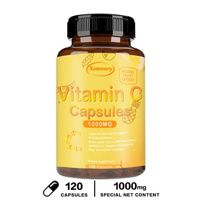 Vitamin C Capsules - Immune Support, for Cellular Energy Production, Improve Skin Brightening, Skin, Teeth & Heart Health 120 Capsules