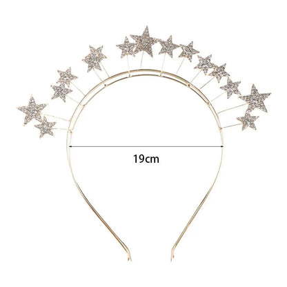 Exaggerated Metal Star Hair Hoop Silver bilayer Halo Crown Princess Bridal Hair Tiara Baroque Hairbands Head Jewelry