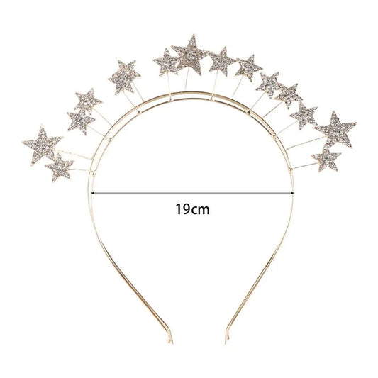 Exaggerated Metal Star Hair Hoop Silver bilayer Halo Crown Princess Bridal Hair Tiara Baroque Hairbands Head Jewelry