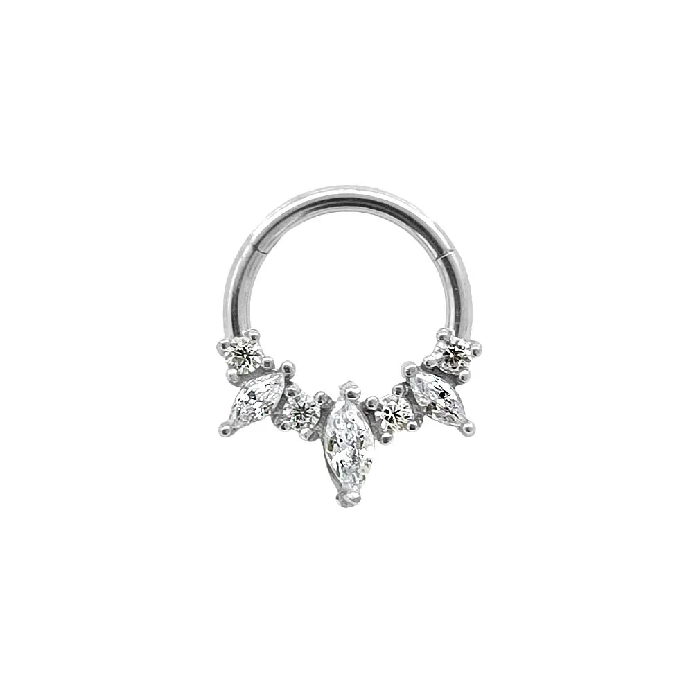 Flower CZ Zircon Septum Piercing Heart Gem Segment Nose Ring WaterDrop Daith Conch Clicker Hoop Earring 100% 316L Surgical Steel M-Silver