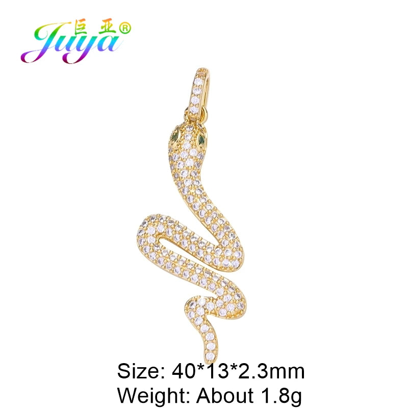 Juya Handmade Luxury Rainbow Zirconia 18K Gold Plated Decoration Snake Charms For DIY Fashion Talisman Jewelry Making Supplies Gold 17 CHINA