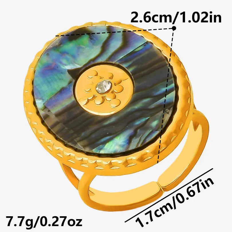 Sea Jewelry Shell Leaf Geometric Round Stainless Steel Rings For Women Men Accessories Open Adjustable Ring Beach Holiday Bagues