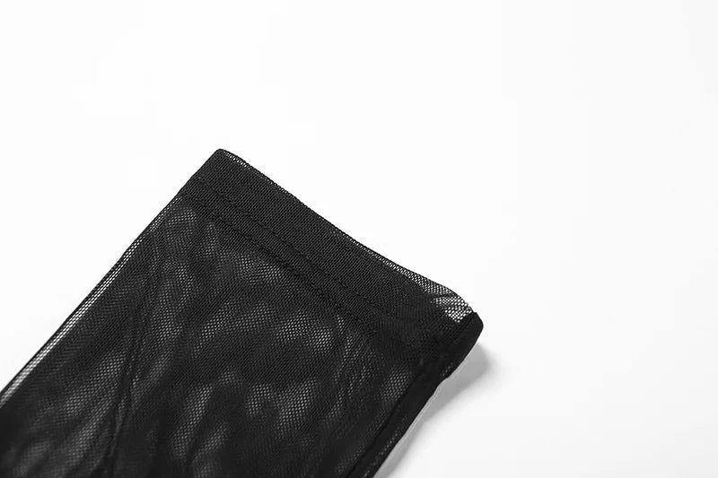 Asymmetrical Cut Out Mesh Crop Top with Sleeves Fairy Grunge Clothes Transparent Camisole Tank Tops