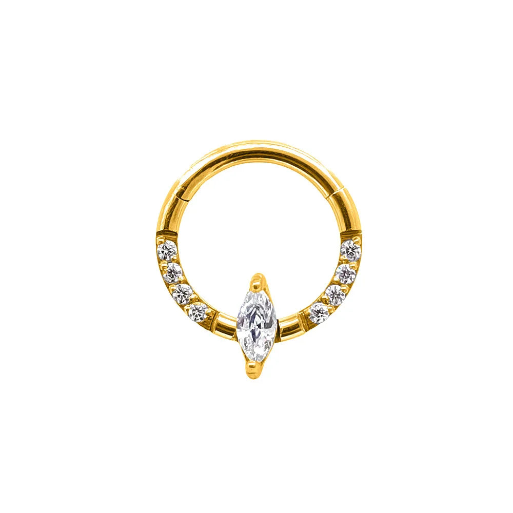 Flower CZ Zircon Septum Piercing Heart Gem Segment Nose Ring WaterDrop Daith Conch Clicker Hoop Earring 100% 316L Surgical Steel J-Gold