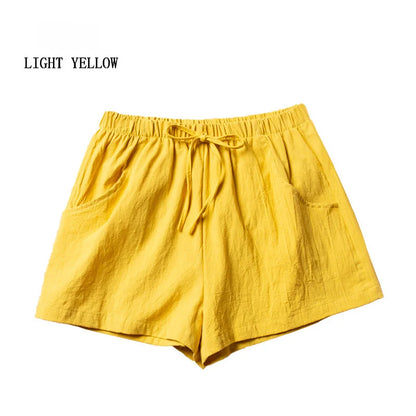 Casual Linen Shorts Women Gym Workout Shorts Cotton Short Pants High Waisted Black Ladies Short Femme Women Shorts Sport Femme YELLOW