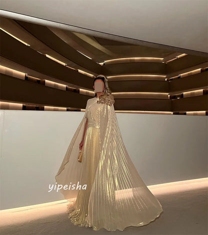 Customized   Organza Draped Pleat Formal Evening A-line Jewel Bespoke Occasion Gown Long Dresses Badiee Stylez