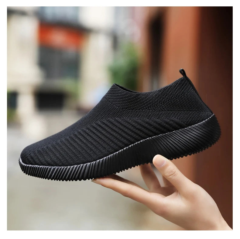Women's Solid Color Sneakers Breathable Mesh Woven Outdoor Lightweight Low Top Walking Running Sports Socks Shoes