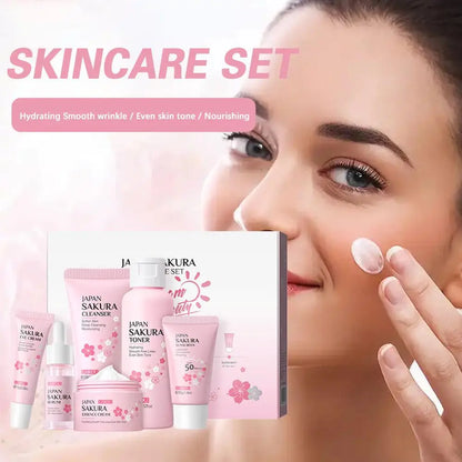 6pcs/Set Sakura Skin Care Sets Face Cream Serum Toner Facial Cleanser Sunscreen Eye Cream Face Skin Care Set Product Gift box Badiee Stylez
