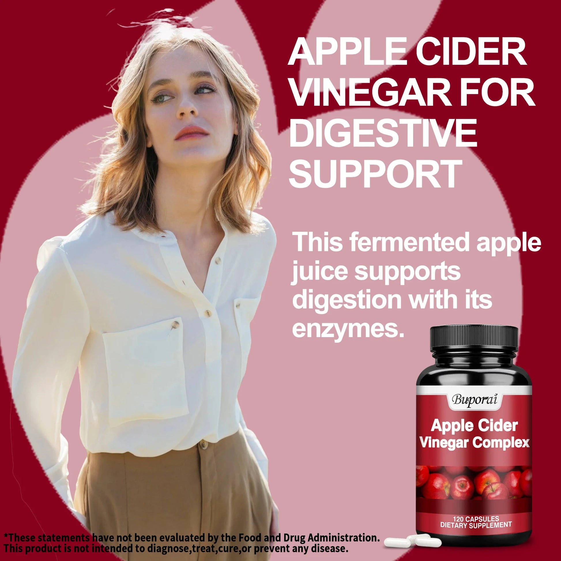 Apple Cider Vinegar - Improves Digestion, Appetite Suppression,Weight Management, Relieves Bloating - 120 Capsules Badiee Stylez