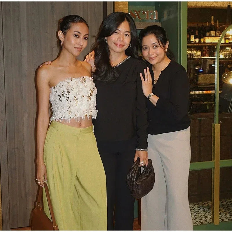 Fashion Sequins Patchwork Fur Crop Tops Sexy Strapless Chest Wrapping Vest Winter New Women's Off Shoulder Slim Club Party Tops