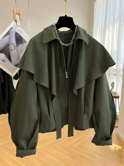 Korean Fashion Cloak Casual Capes Jacket Women's 2024 Autumn Winter Jacket Top Fall Outfits Y2k Streetwear New in Outerwear Goth