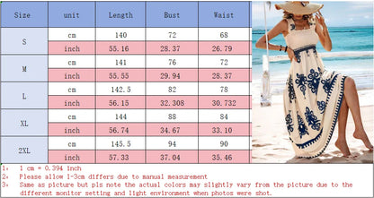 Summer Sleeveless Square Collar Printed Dress Women Suspender High Waist A Line Dresses Beach Vacation Robe