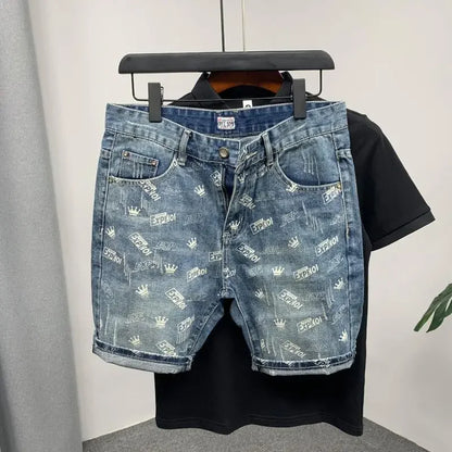 Summer 2023 New Luxury Men's Shorts Korean Style Streetwear Short Jeans with Designer Large Pockets Cargo Casual Denim Shorts G508blue
