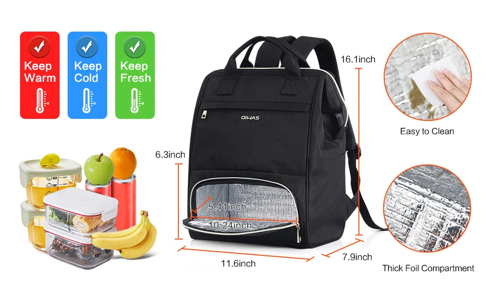 OIWAS Lunch Backpack for Women 15.6 inch Laptop Backpack Insulated Cooler Backpack with USB Port Men Travel Work Picnics Hiking