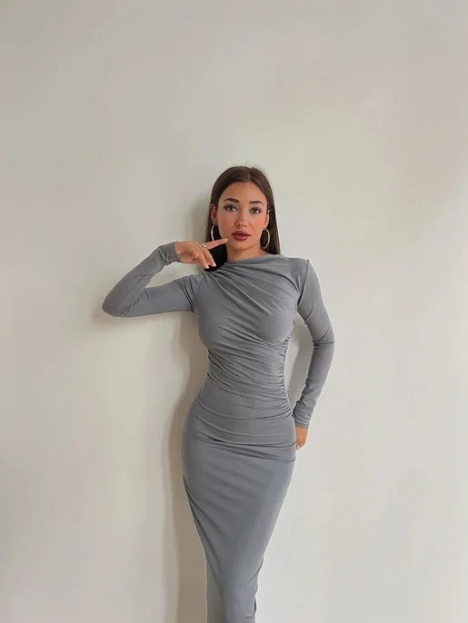 Sexy Bodycon Long Sleeve Midi Dress Women 2024 Autumn Slim Solid Party Package Hip Elegant Dresses For Women Robe Femme